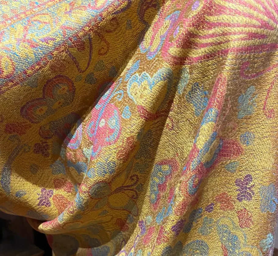 復古 Jamawar 佩斯利蝴媒錦緞羊絨圍巾裹披肩